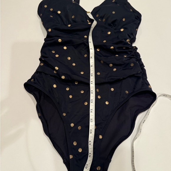 Boden Amalfi Navy Blue Gold Polka Dots One Piece Bandeau Swimsuit Mod Sz 4R - Picture 3 of 7